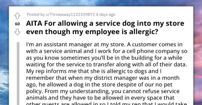 Employee Angry At Manager For Allowing A Service Dog Into The Store, Accuses Them Of Endangering Her Health