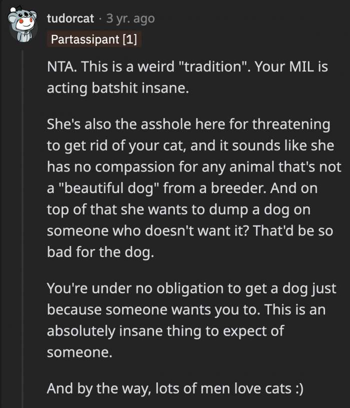 MIL’s perspective about animals comes off as shallow to those who see that she only wants specific dogs for their ‘tradition’