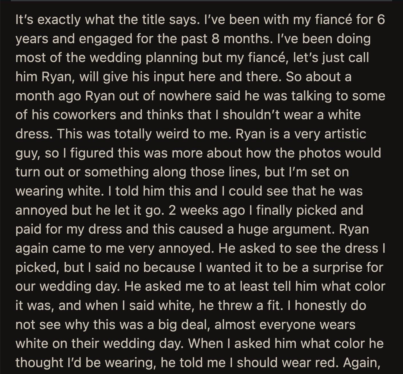They almost stopped dating because of how insecure Ryan was about OP's first and only high school relationship.