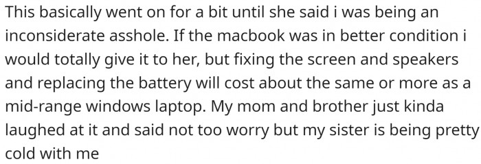 Now she is angry at OP