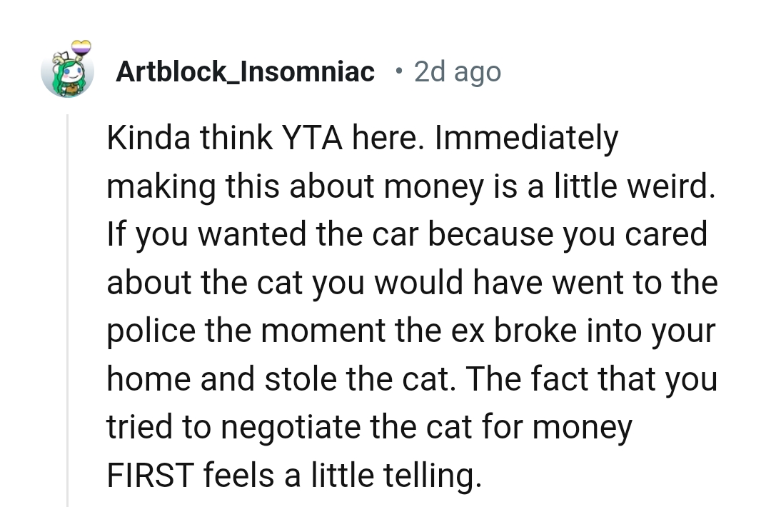 The OP is negotiating the cat for money