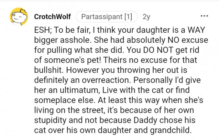 You throwing her out is an overreaction