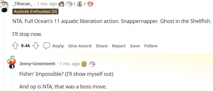 1. Full Ocean's 11 aquatic liberation action