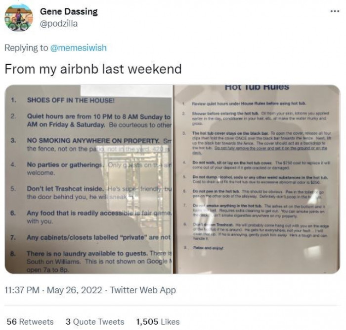 An Airbnb customer notices that there are some special mentions on the sign.