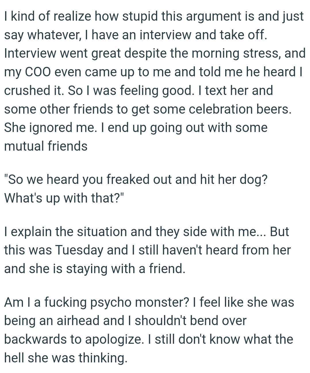 The OP still hasn't heard from his GF, and she is staying with a friend