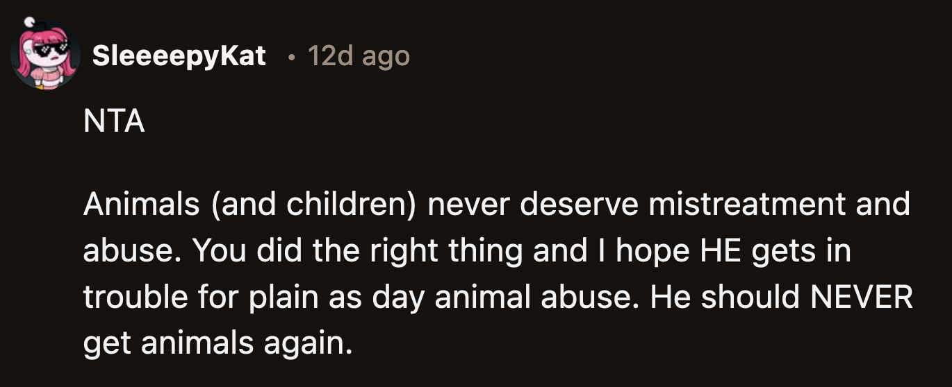 The troubling thing is that the dealer could just adopt another animal and treat it as poorly as he did the cat.