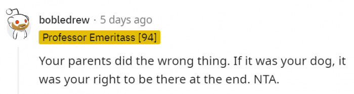 1. It was their dog, and they had every right to be there at the end