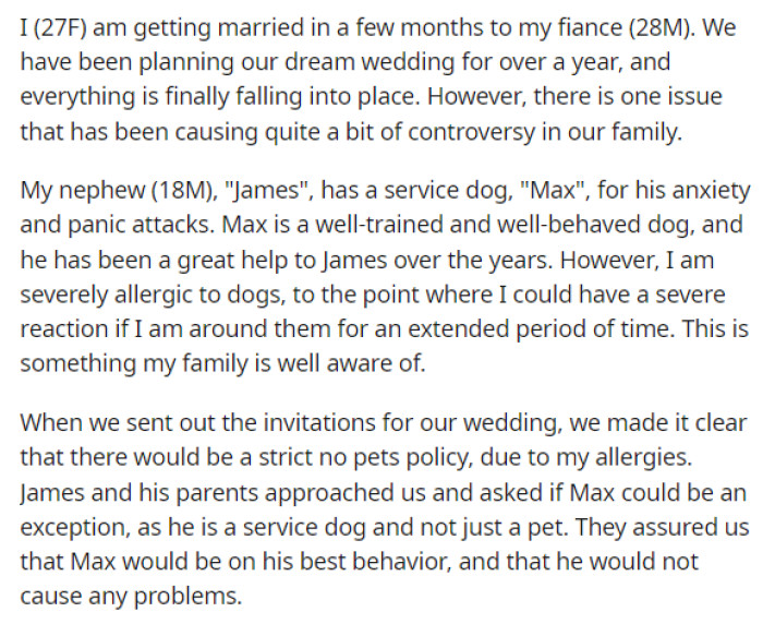 OP starts off her post by telling us she's getting married and then she goes into some details on what their agreement was, and what the problem is.