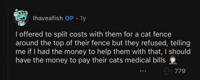 The neighbor isn't ready to contribute to help stop the problem.