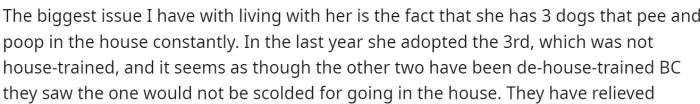 They go on to say that the biggest issue they have is that their mother doesn't train her dogs at all.