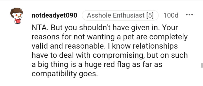 Relationships involve compromising, but...