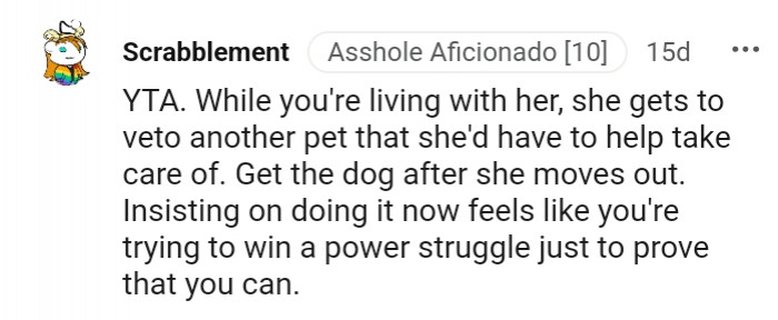 Get the dog after she moves out