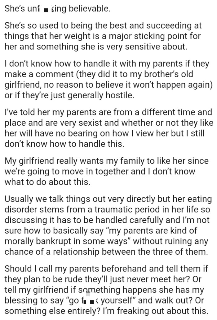 Confused Man Seeks Advice As His Choosy Parents Won't Like His