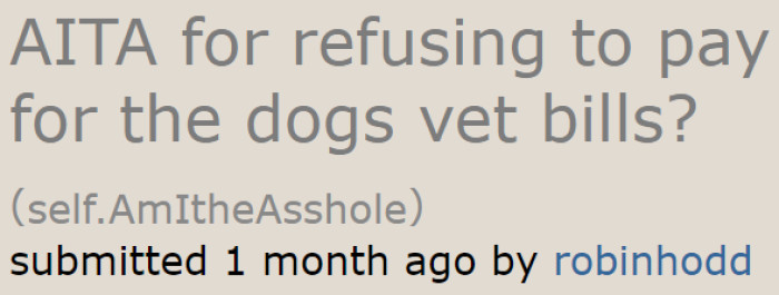 The OP doesn't want to shoulder the vet bills because the whole situation isn't her fault.