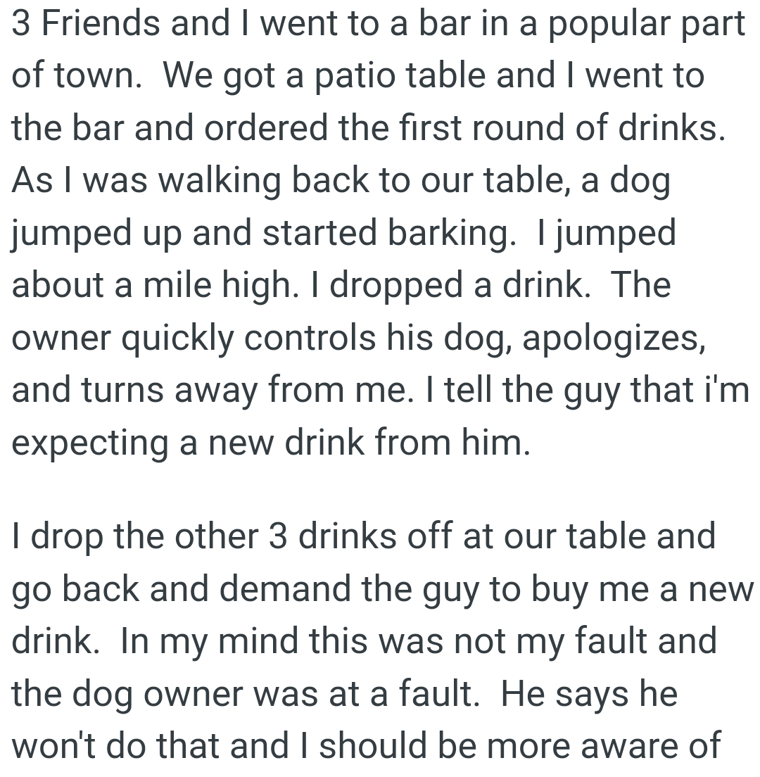 The owner quickly controls his dog, apologizes, and turns away from the OP