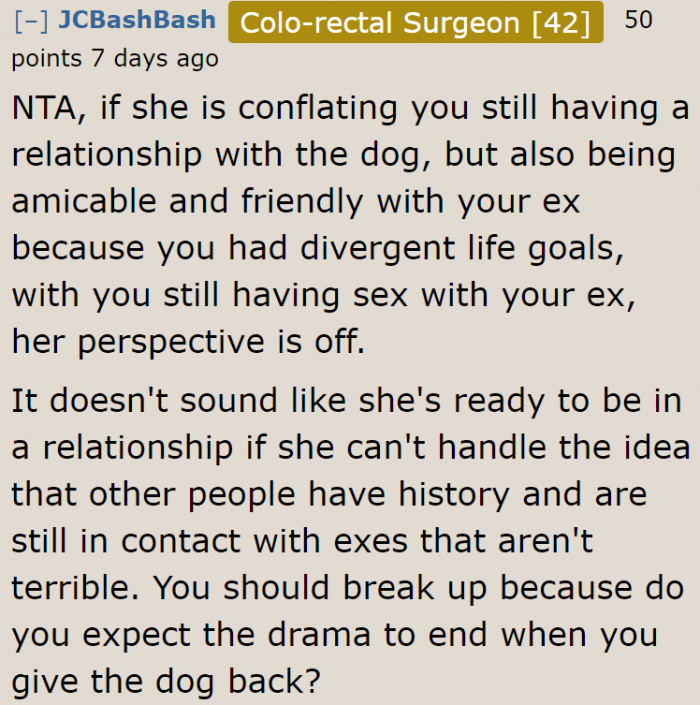 The OP's current partner isn't mature enough to accept the situation.