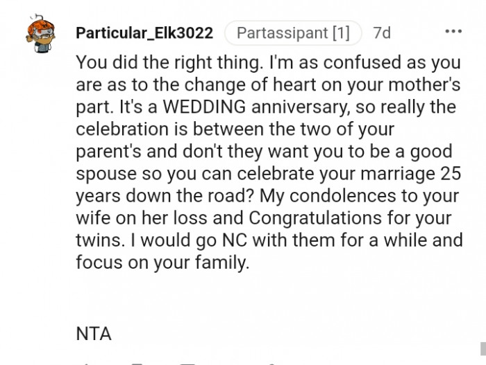 The celebration is between the two of your parents
