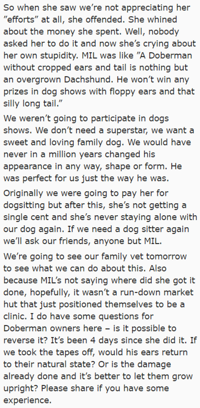 The mother-in-law was offended by their reaction. She thought the couple would appreciate it.