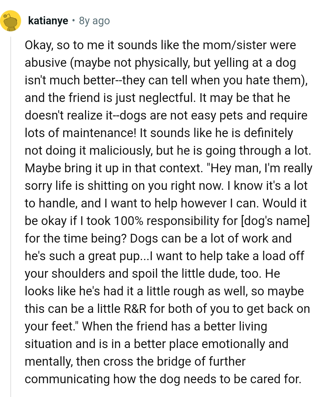 Helping to take a load off someone's shoulders