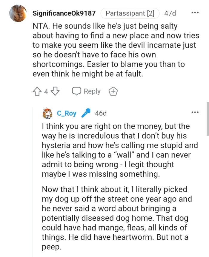 Easier to blame the OP than himself