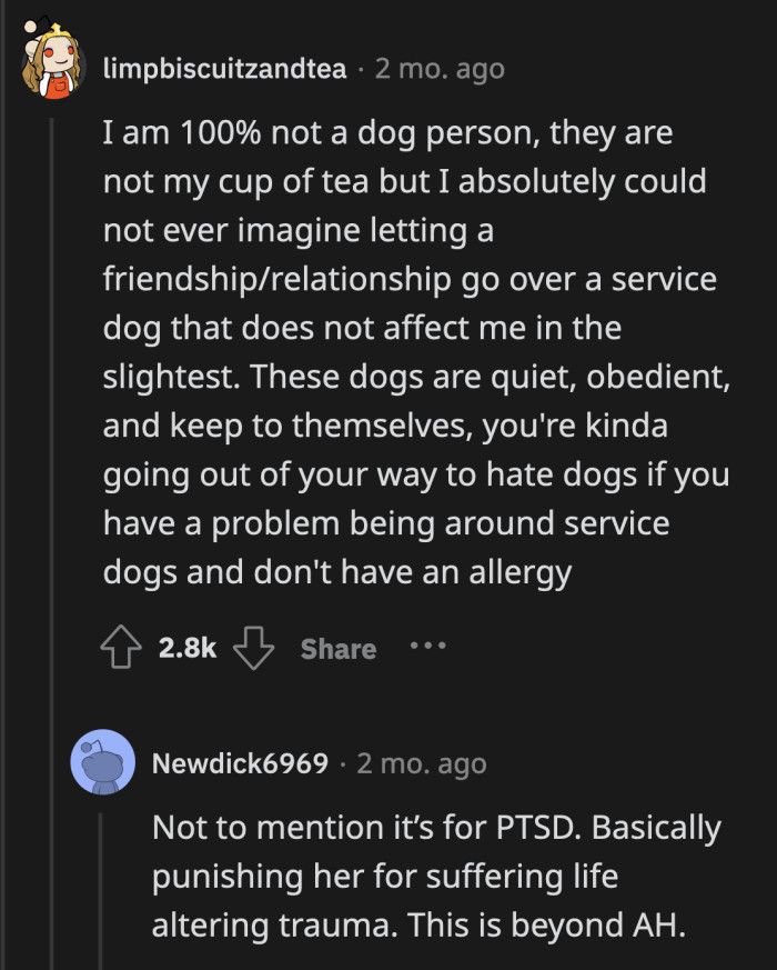 Right? OP is basically punishing her cousin, whom she claimed to love, for having trauma.