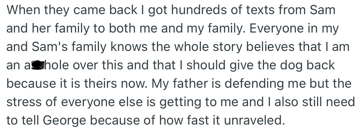 On his cousin’s (Sam) return, they called OP and rained insults on him.