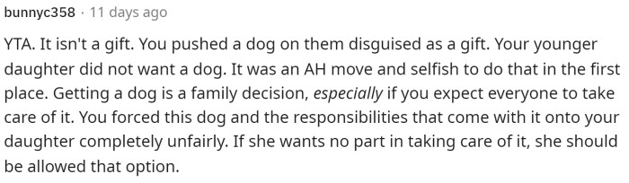 This comment said a lot of what we were thinking. So, unfortunately, we do feel like OP is TA.