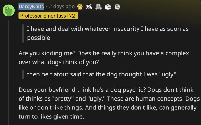 OP's boyfriend is obtuse and his dog is totally blameless for his owner's flaws