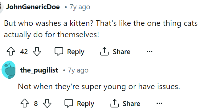 I think this is the only person that pointed this out because cats usually do this for themselves but not in all cases.