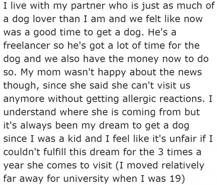 The original poster and her partner have all the time and resources to take care of a dog.