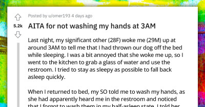 Redditor Calls Out Germaphobe GF For Being A Hypocrite And Making Him Wash Hands Whenever He Touches Her Dog While Letting It Sleep In Their Bed At The Same Time