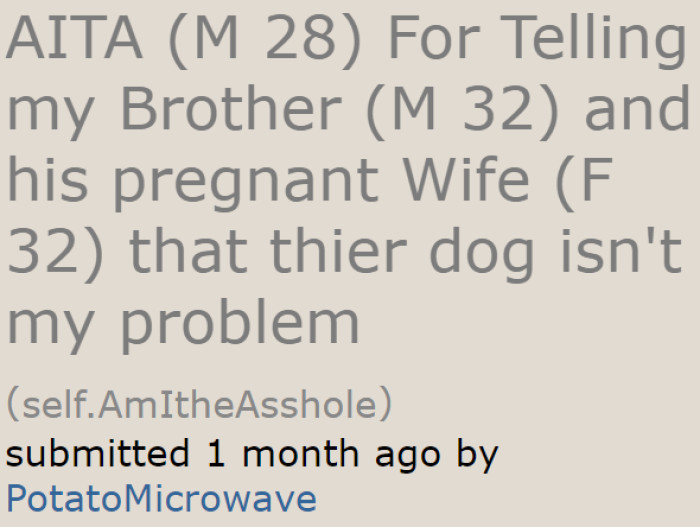 The OP can no longer stand the excessive barking of his older brother's dog.