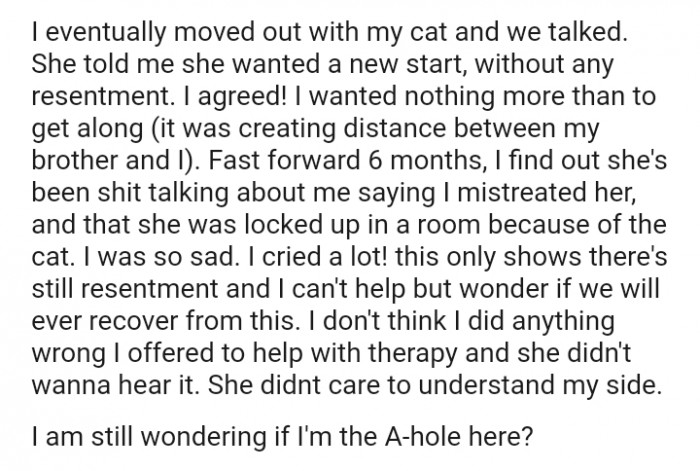 She told me she wanted a new start, without any resentment.