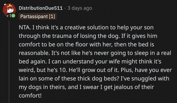 This is not about OP or his wife, it's about their son and his fear of losing Margo again