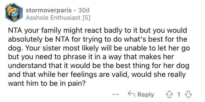 "Would she really want her to be in pain?"