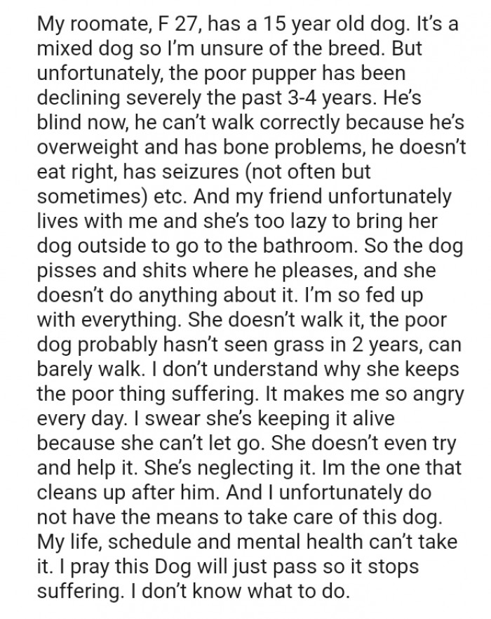 The OP does not understand why she keeps the poor thing suffering