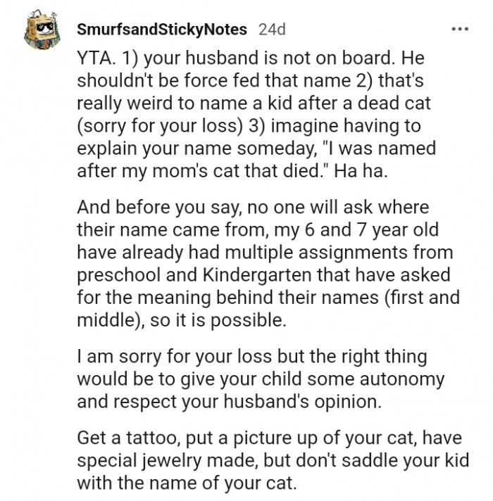 16. Don't saddle your kid with the name of your cat