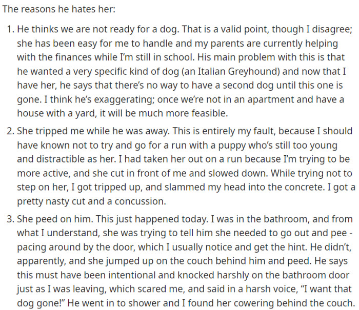 OP's fiancé has his own reasons why he can't stand the puppy.