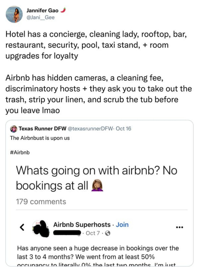 What you get in a hotel vs what you get with Airbnb