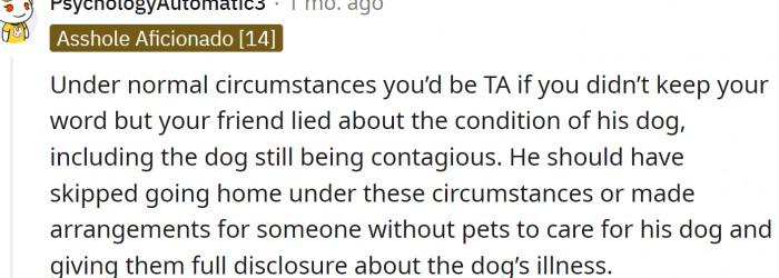 The friend lied about the condition of his dog