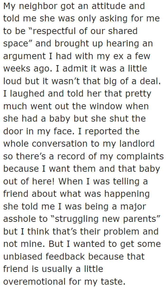 The OP asked for opinion from her friend, and finally, from the AITA community.