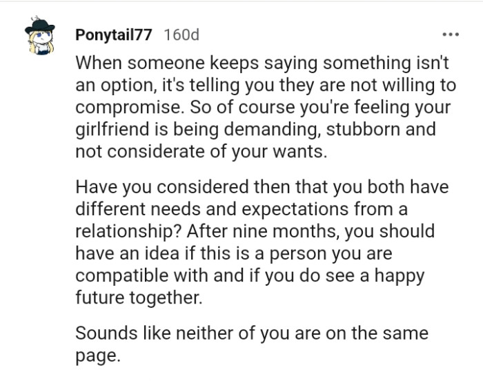The OP's feeling his girlfriend is being demanding