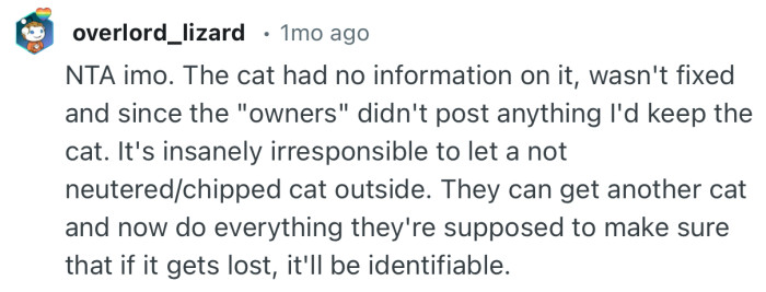 “They can get another cat and now do everything they're supposed to make sure that if it gets lost, it'll be identifiable.”