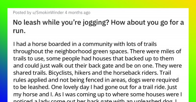 Equestrian Takes Petty Revenge On A Jogger Who Disobeyed Trail Rules And Let Her Dog Run Off-Leash