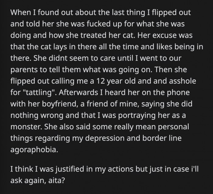 She didn't really mind OP telling her off until OP explained what happened to their parents.