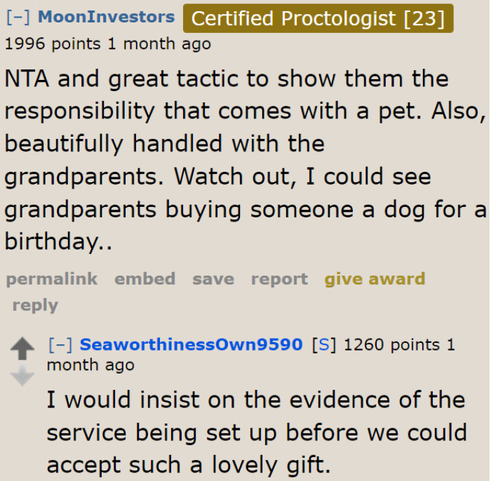 The OP needs to make it clear that the kids aren't ready for a dog.