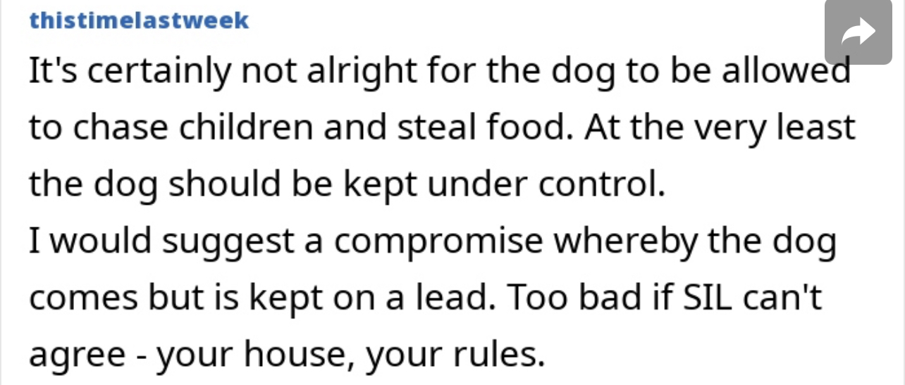 “Send her a message saying you expect the dog to be on a short lead at all times.”