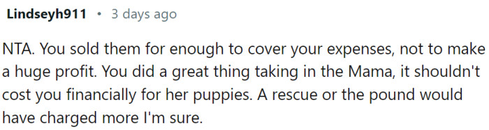 OP was asking for only enough to cover expenses, not to make a profit