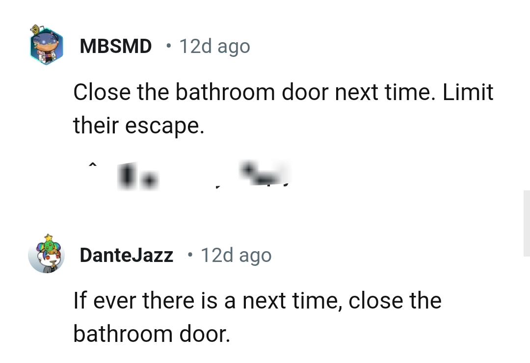This Redditors are advising the OP to close the bathroom doors next time