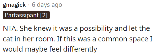 She was aware of the possibility and allowed the cat into her room.